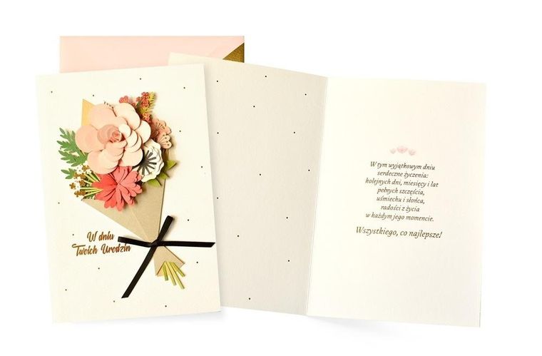 Kukartka, karnet, Urodziny bukiet