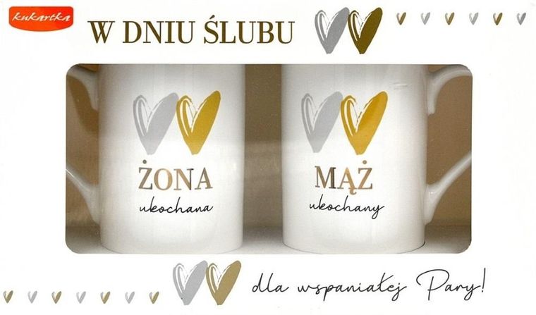 Kukartka, komplet kubków, ślub