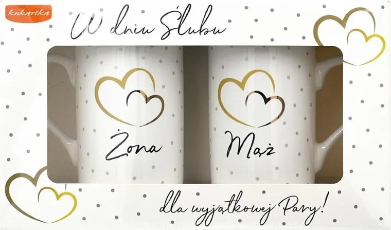 Kukartka, komplet kubków, ślub