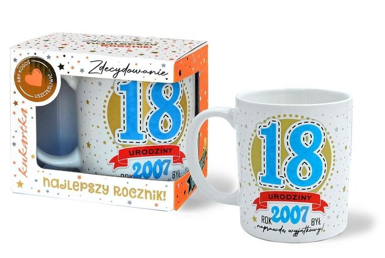 Kukartka, kubek premium, Urodziny 18
