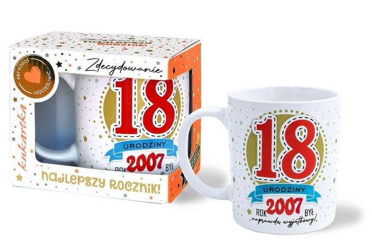 Kukartka, kubek premium, Urodziny 18
