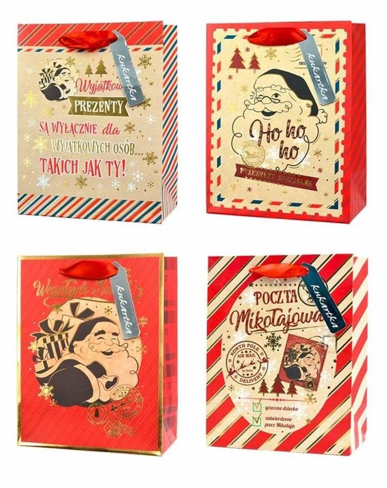 Kukartka, torebka prezentowa, Boże Narodzenie, Mikołaj, retro