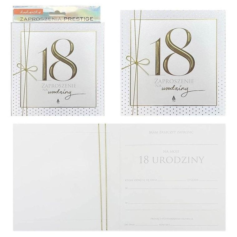 Kukartka, zaproszenia na 18 urodziny, 5 szt.