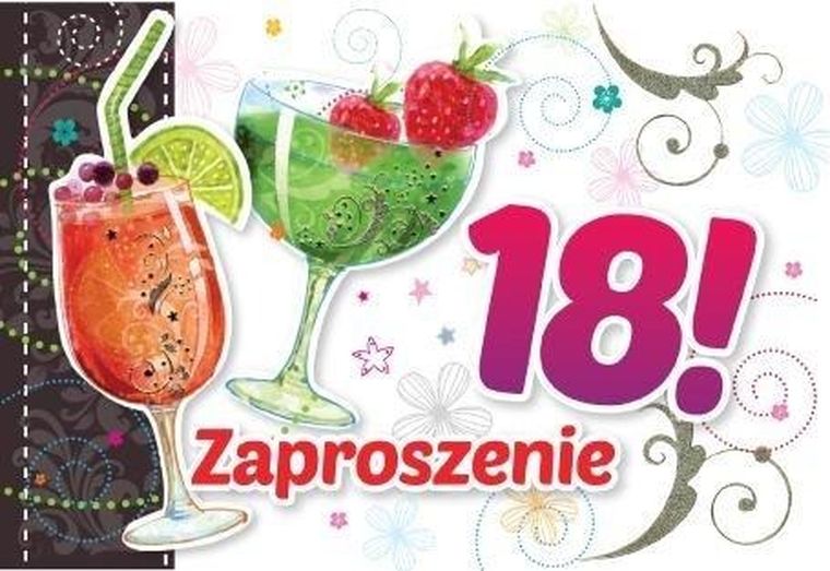 Kukartka, zaproszenia na 18 urodziny, drinki, 5 szt.