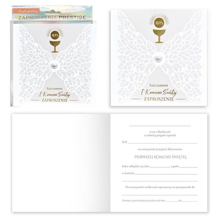 Kukartka, zaproszenie, Komunia, 5 szt.