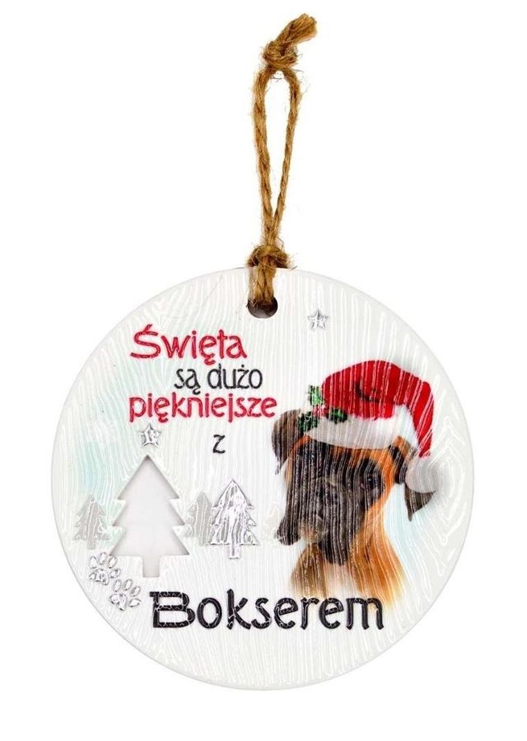 Kukartka, zawieszka ceramiczna, Boże Narodzenie, Bokser