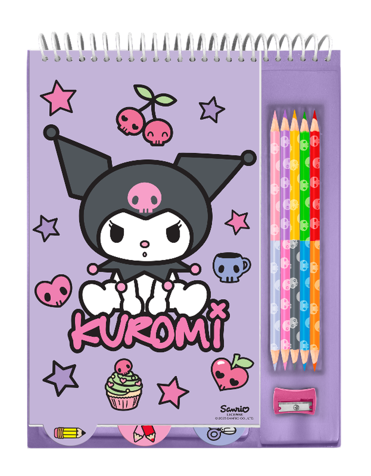 Kuromi, notatnik z kredekami i temperówką