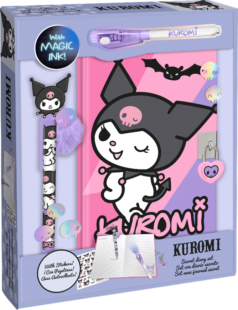 Kuromi, pamiętnik z długopisami i naklejkami, zestaw 3w1
