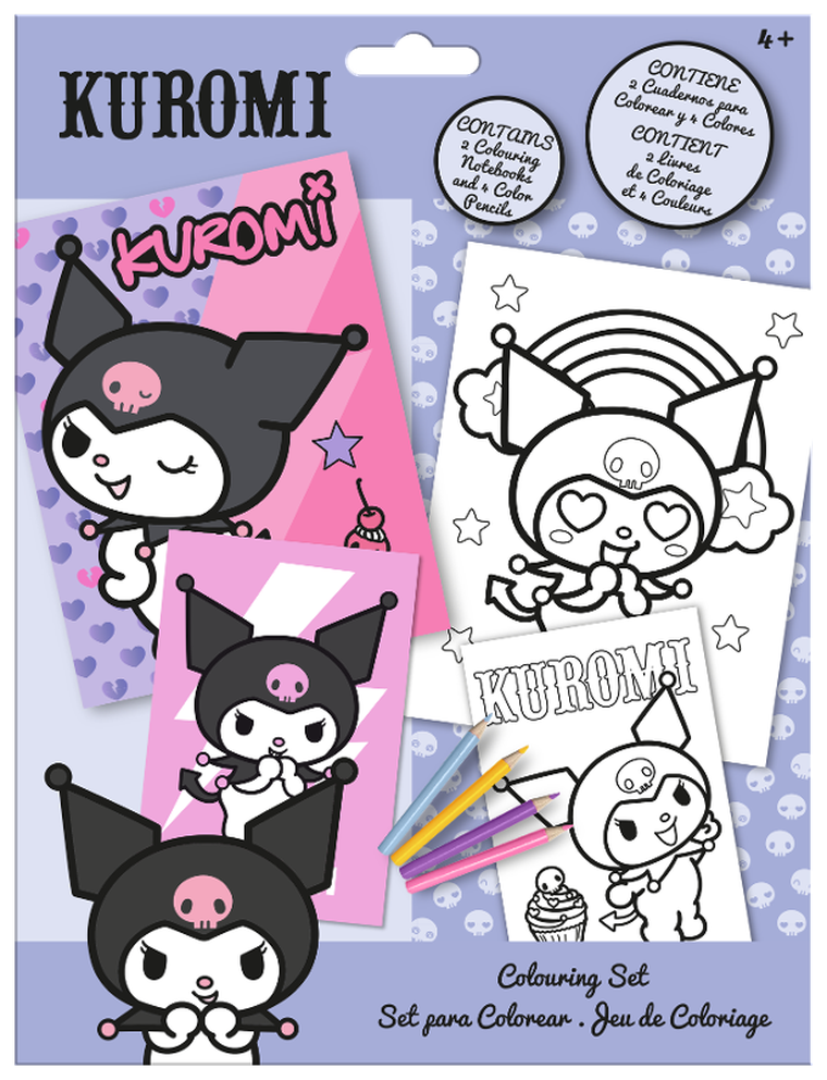 Kuromi, zestaw do kolorowania, z kredkami