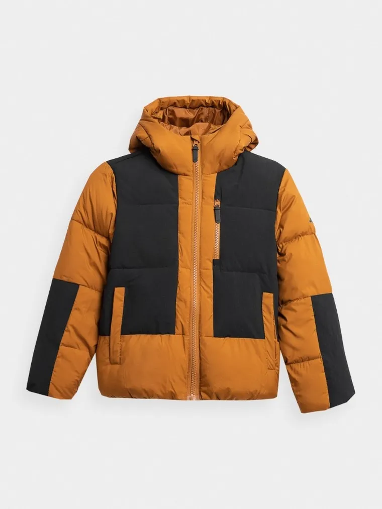 Kurtka chłopięca z kapturem, brązowa, 4F