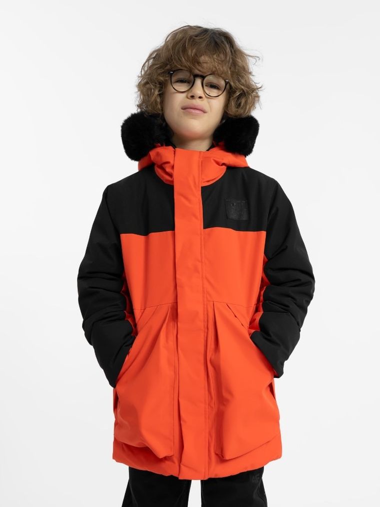 Kurtka chłopięca z kapturem, czerwona, 4F