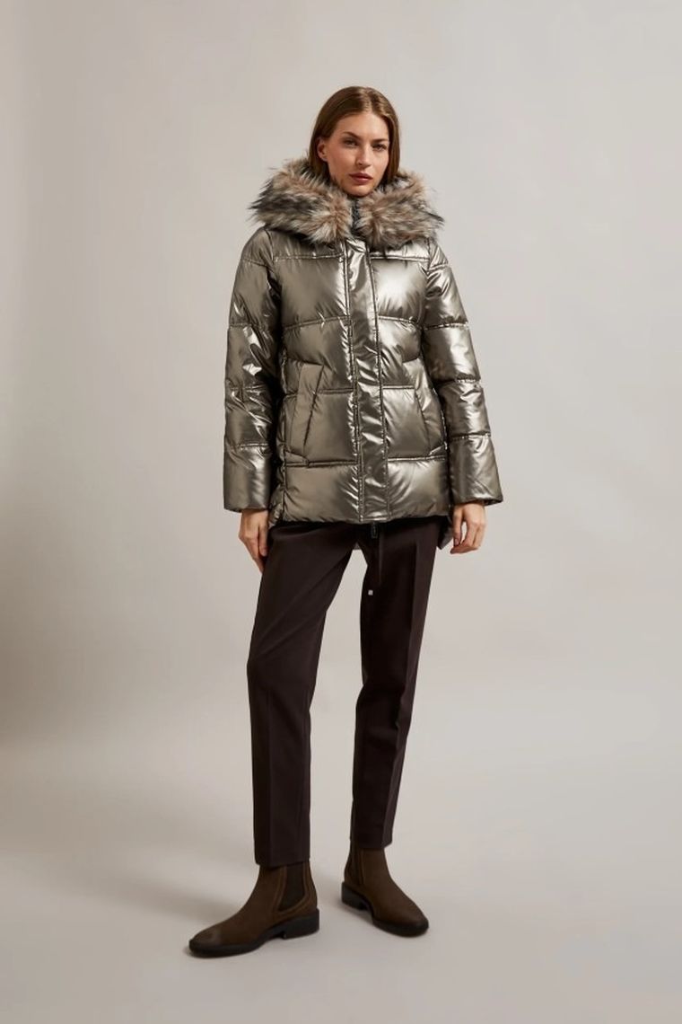 Kurtka damska z kapturem, beżowa, Moodo