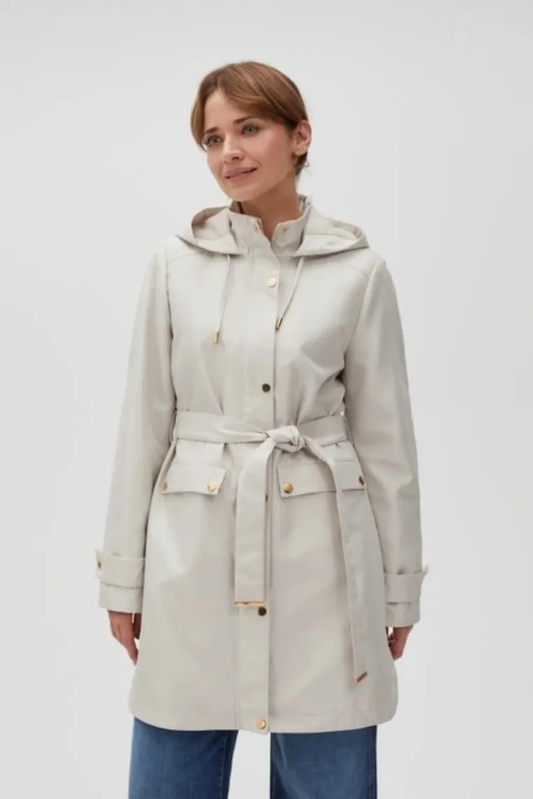 Kurtka damska z kapturem, beżowa, Moodo