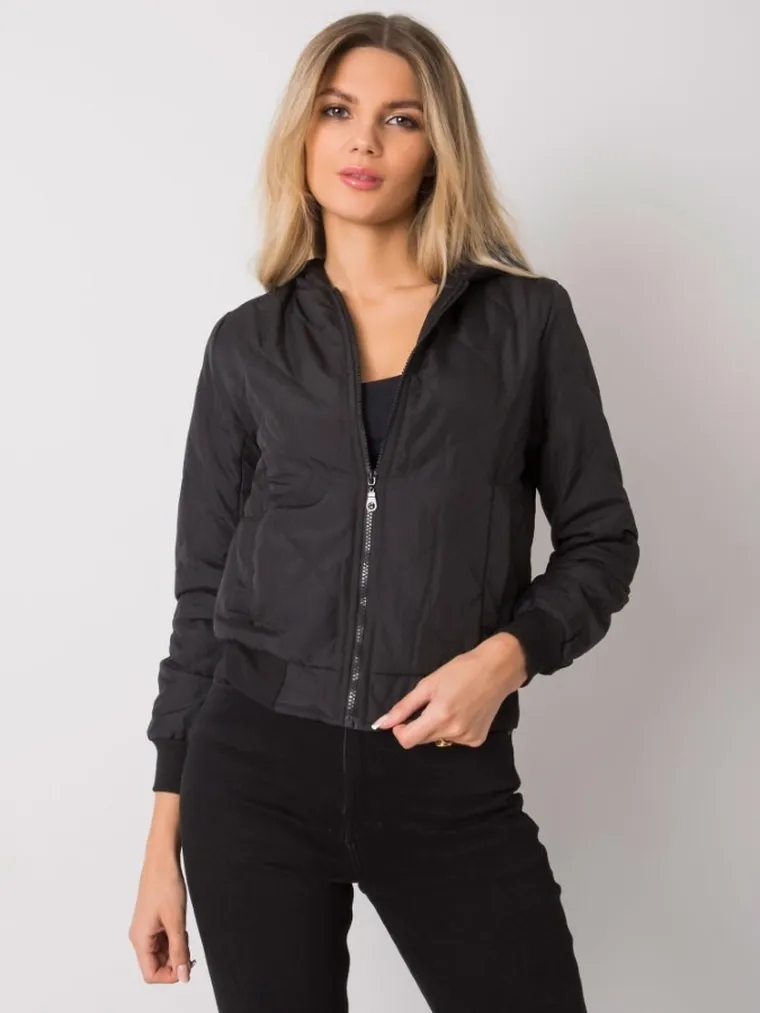 Kurtka damska z kapturem, czarna, Ex Moda