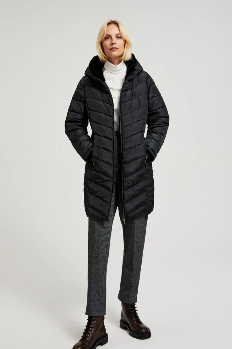 Kurtka damska z kapturem, czarna, Moodo