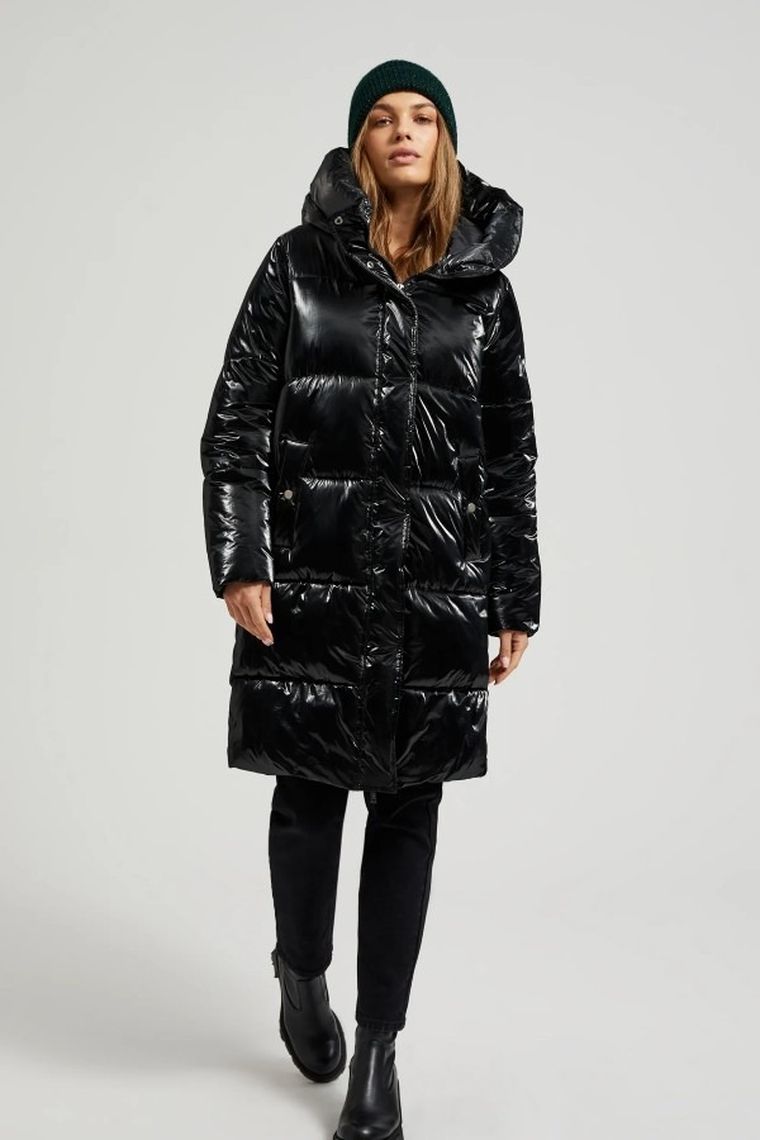 Kurtka damska z kapturem, czarna, Moodo