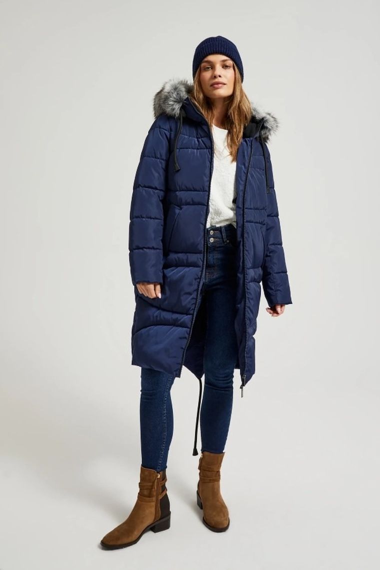 Kurtka damska z kapturem, granatowa, Moodo