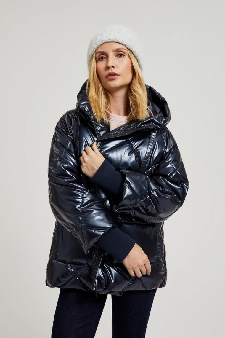 Kurtka damska z kapturem, granatowa, Moodo