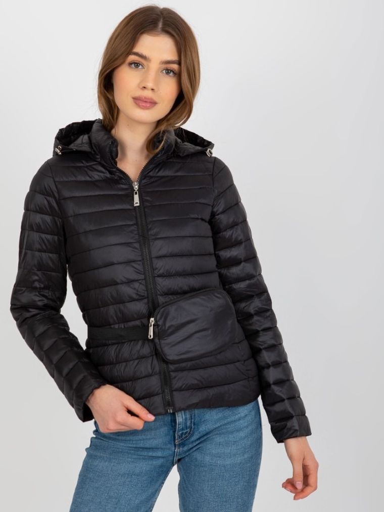 Kurtka damska z kapturem i torebką, czarna, Honey Winter