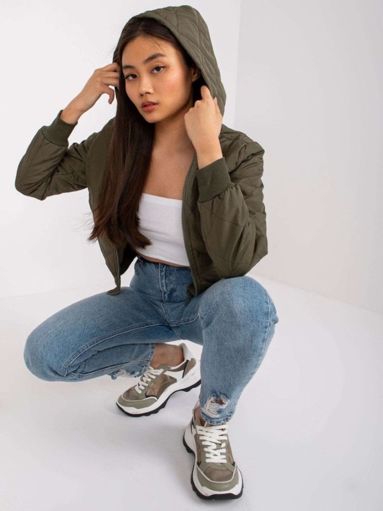 Kurtka damska z kapturem, khaki, Ex Moda