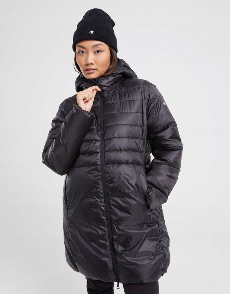 Kurtka damska z kapturem, ocieplana, czarna, Champion