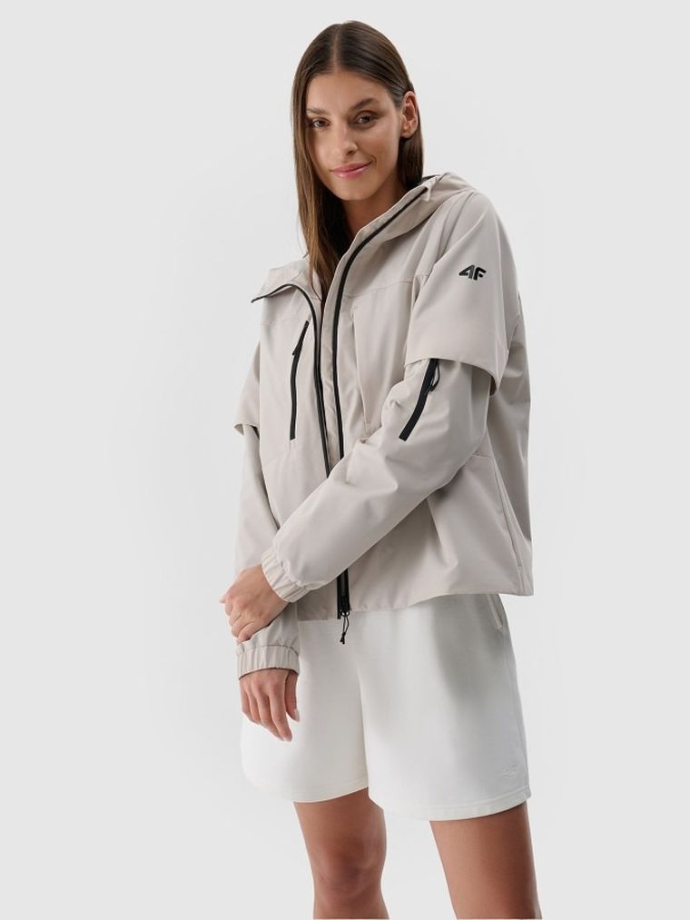 Kurtka damska z kapturem, oversize, beżowa, 4F