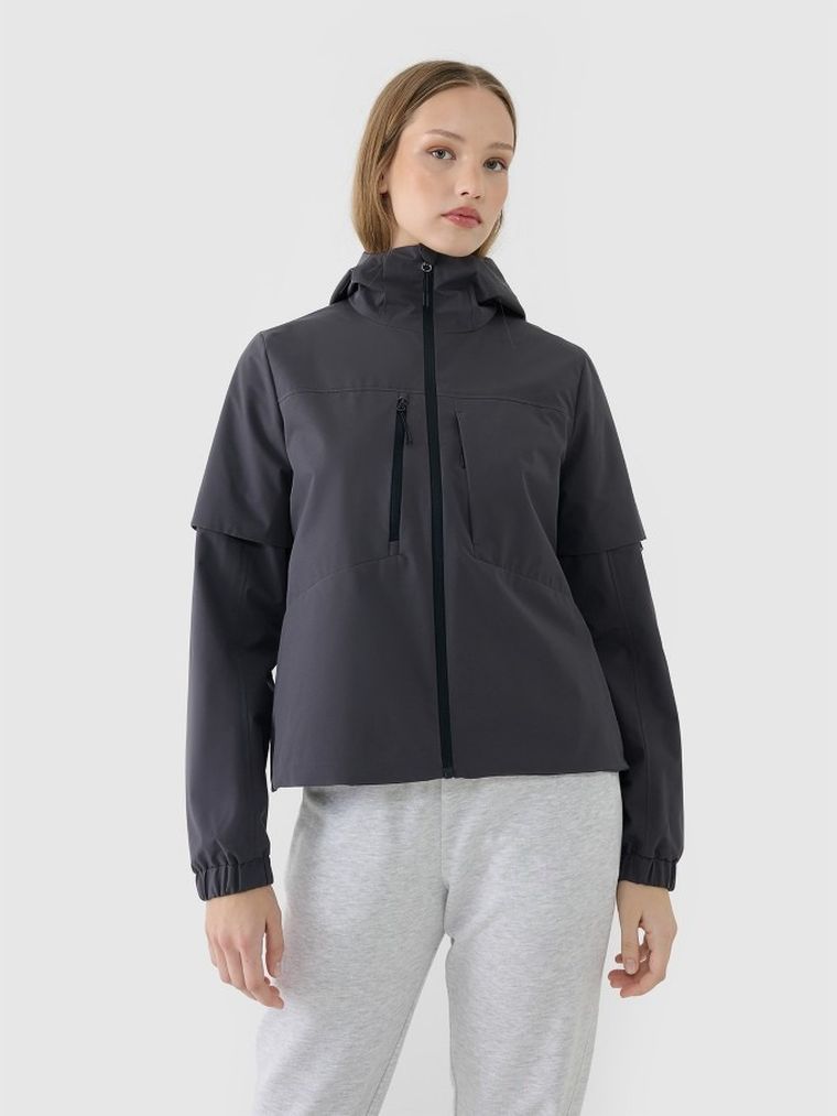Kurtka damska z kapturem, oversize, szara, 4F
