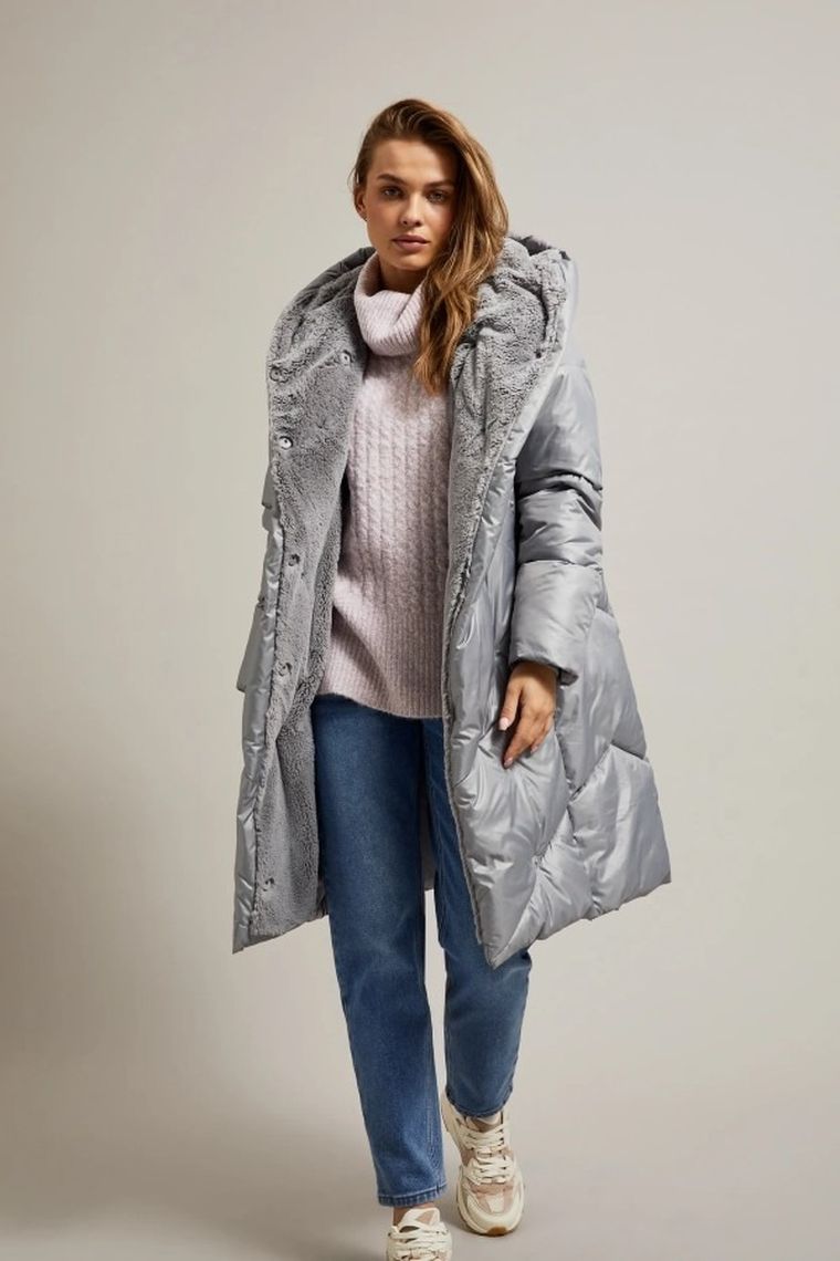 Kurtka damska z kapturem, szara, Moodo