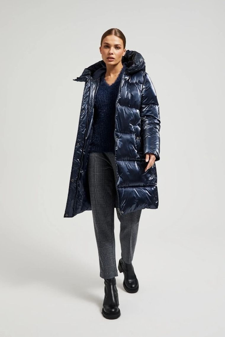 Kurtka damska z kapturem z kapturem, granatowa, Moodo