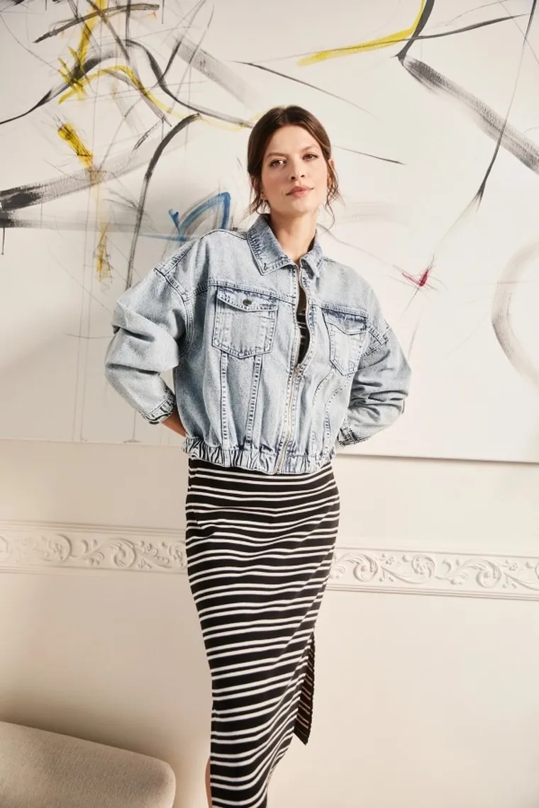 Kurtka jeansowa damska, niebieska, Moodo