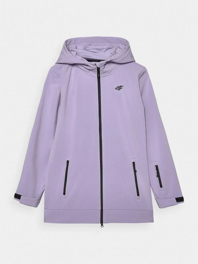 Kurtka softshell dziewczęca z kapturem, fioletowa, 4F