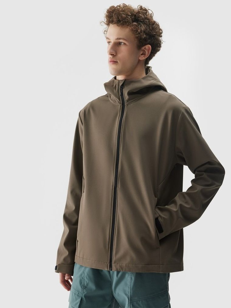 Kurtka softshell męska z kapturem, zielona, 4F
