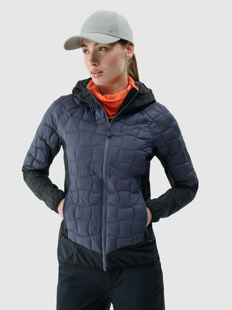 Kurtka trekkingowa damska z kapturem, granatowa, 4F