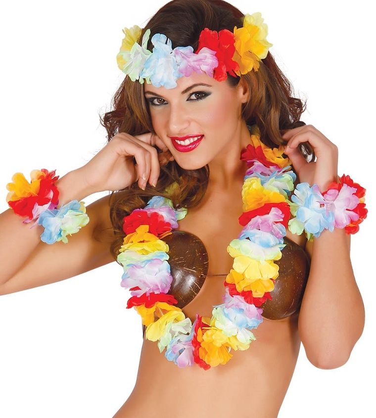 Kwiaty hawajskie, naszyjnik, opaska, bransoletki, zestaw