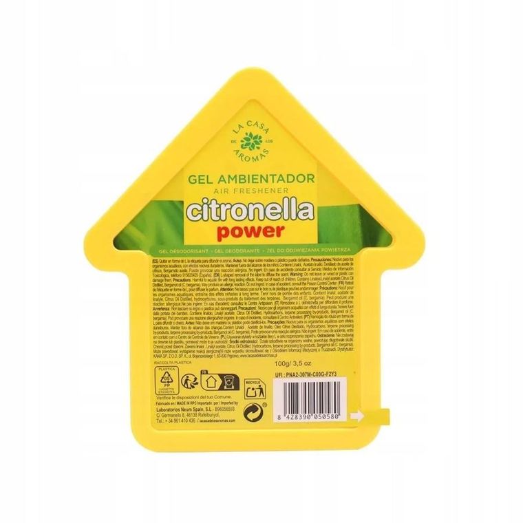 La Casa de los Aromas, Citronella, odświeżacz w żelu, Trawa Cytrynowa, 100g