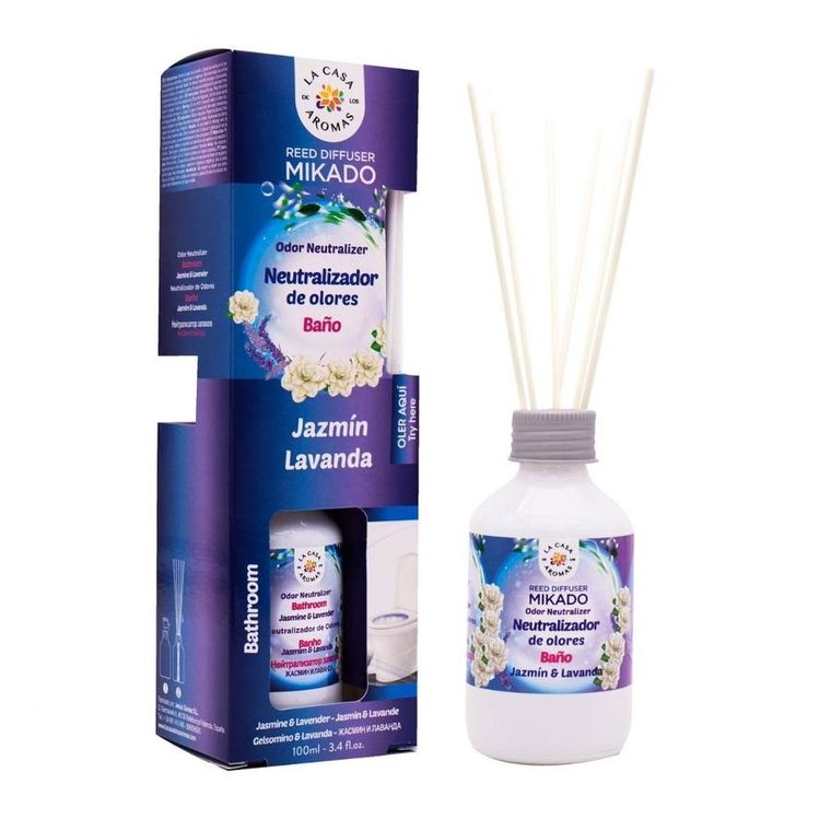La Casa de los Aromas, Special Odor Neutralizer Reed Diffuser Bathroom, patyczki zapachowe Jaśmin i Lawenda, 100 ml