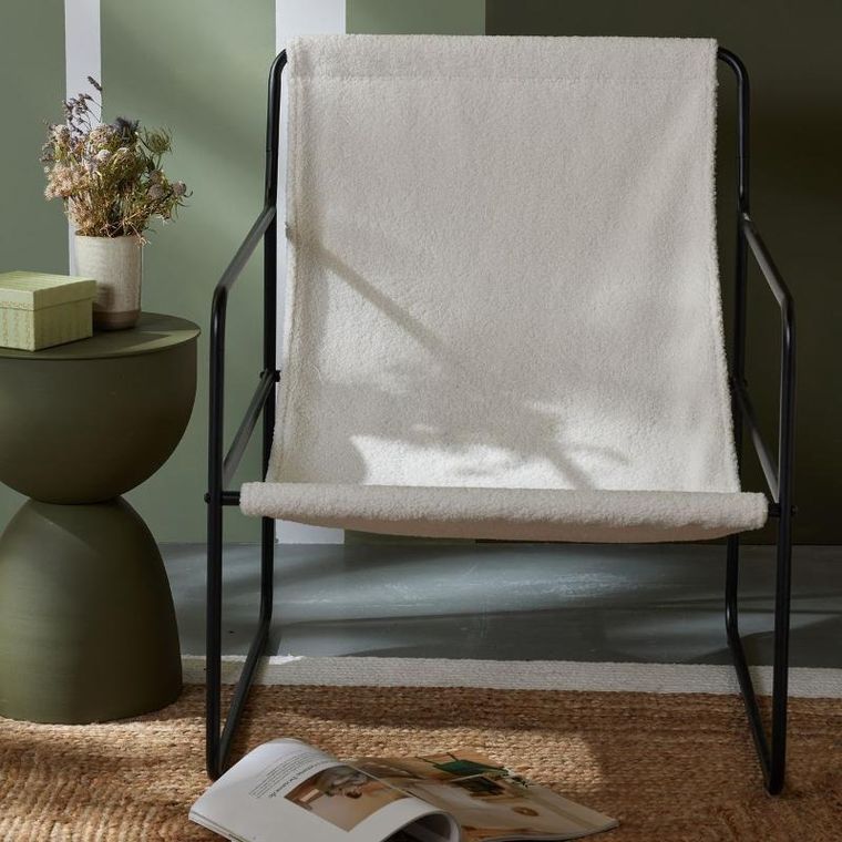 La Factory, fotel metalowy, Matisse, z siedziskiem z bouclé