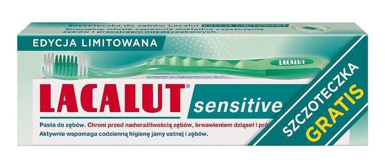 Lacalut, pasta do zębów sensitive, 75 ml + szczoteczka zielona