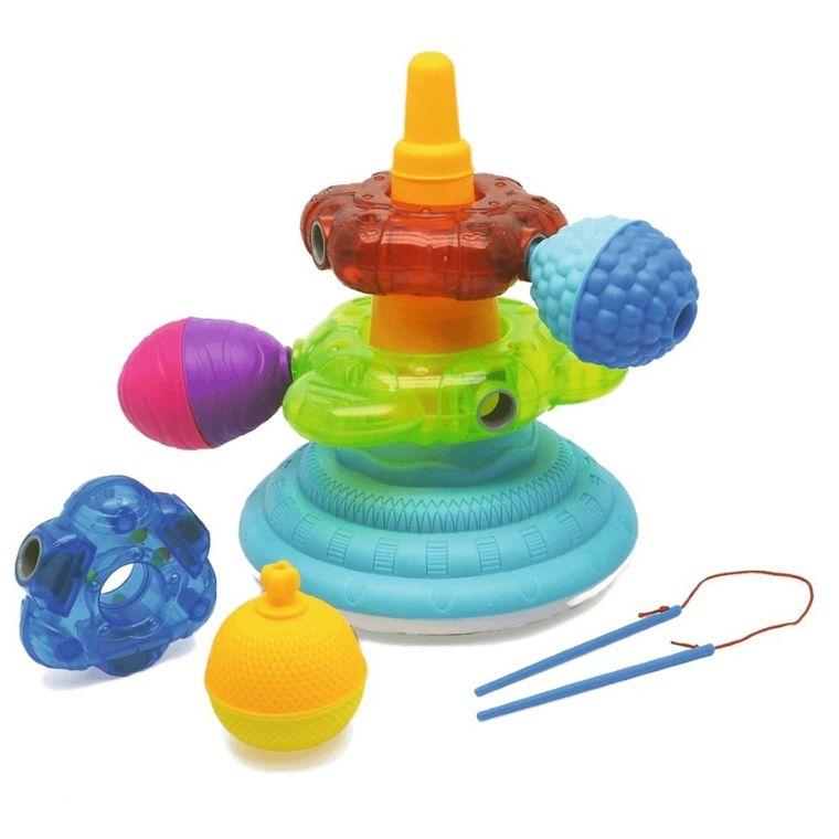 Lalaboom, Kolorowa piramida, grzechotka, zestaw sensoryczny, 11 elementów