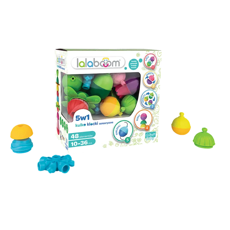 Lalaboom, Kulko-klocki sensoryczne, zestaw, 48 elementów