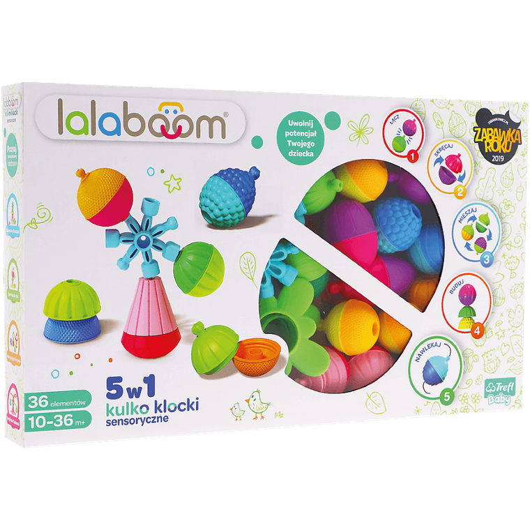 Lalaboom, Kulko-klocki, zestaw sensoryczny, 36 elementów