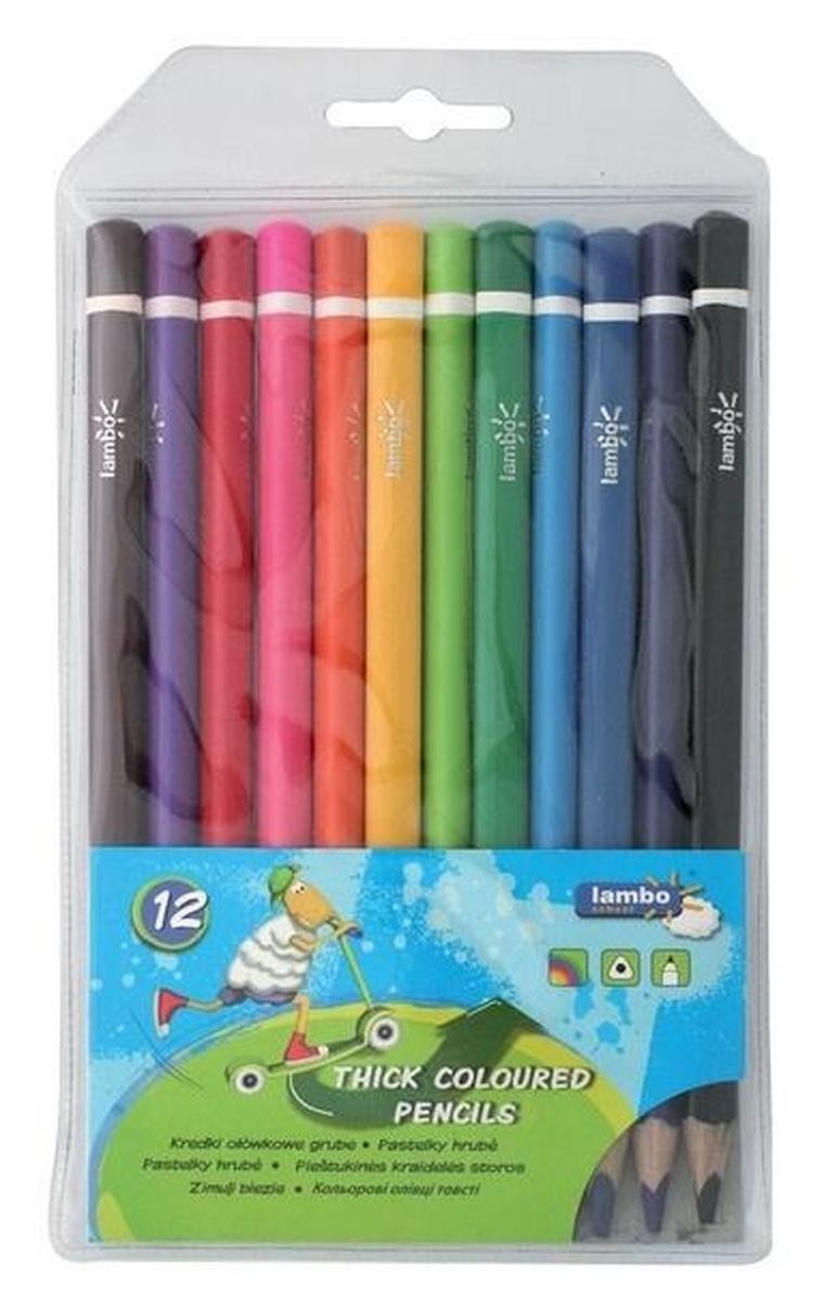 Lambo School, kredki szkolne, trójkątne, grube, 12 kolorów