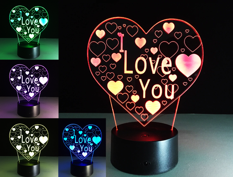Lampka nocna LED, 3D, I Love You, halogen