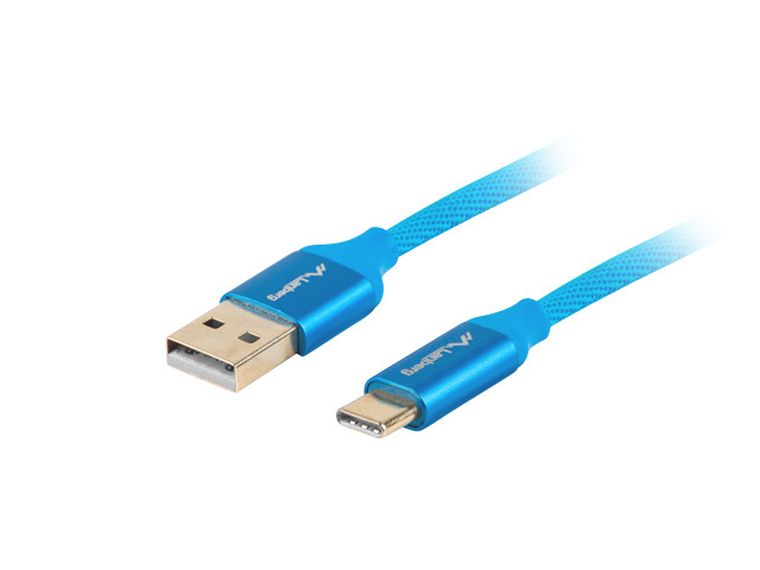 Lanberg, kabel, Premium usb 2.0 Typu A M - Usb Typu C M, 1m, niebieski