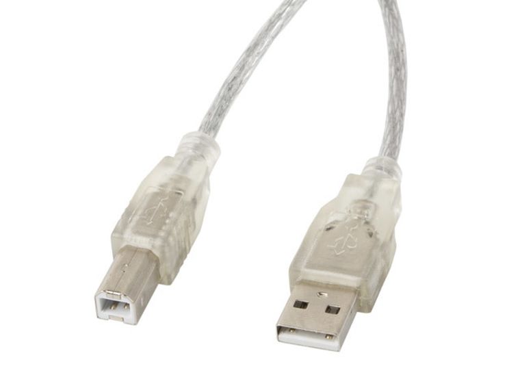 Lanberg, kabel USB 2.0 M - USB 2.0 Typu B M, 3m, przezroczysty