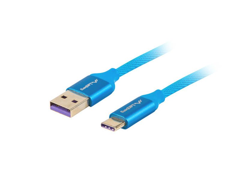 Lanberg, kabel, usb 2.0 typu a - usb typu c, 1 m, niebieski