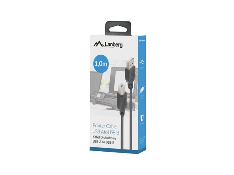 Lanberg, kabel USB-a -USB-b M/m 2.0, 1m, Ferryt Czarny, box