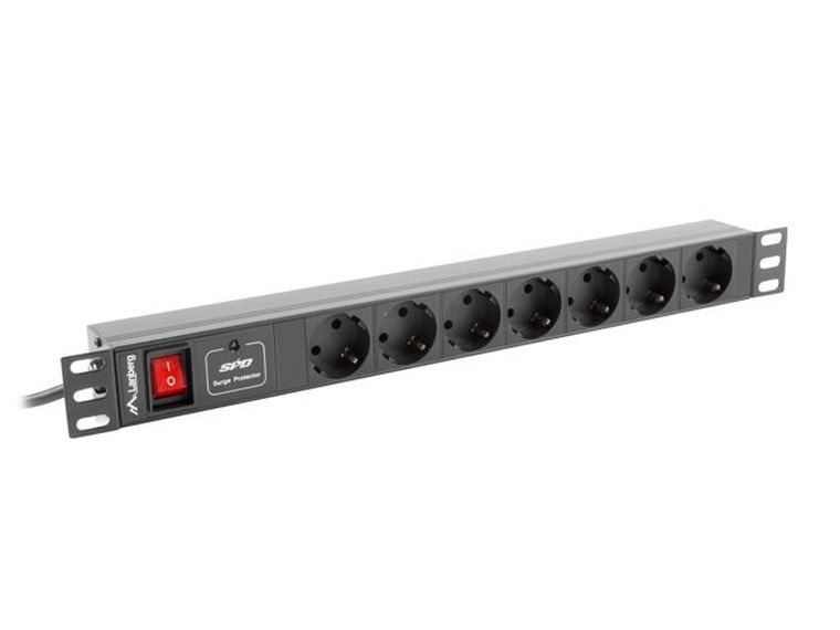 Lanberg, Rack, listwa zasilająca, 7xUTE, 10 A, 2m, PDU-07F-0200-IEC-BK