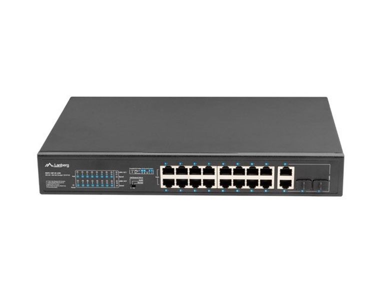 Lanberg, switch, RACK 19" 16X 100MB POE+/2X COMBO GIGABIT, 250W, NIEZARZĄDZALNY, RSFE-16P-2C-250