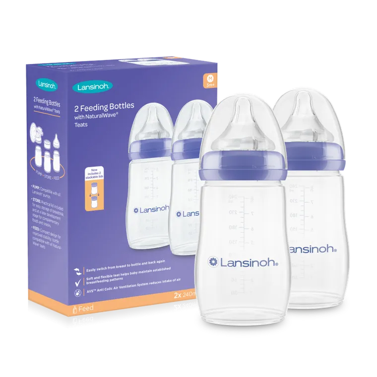 Lansinoh, butelki ze smoczkiem, rozmiar M, 240 ml, 2 szt.